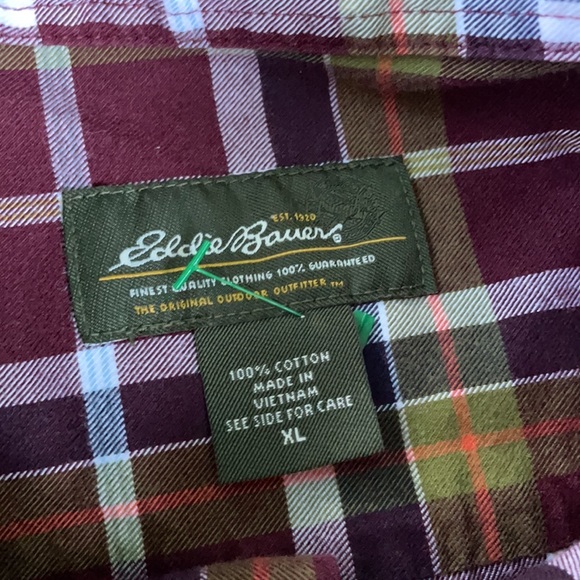 Eddie Bauer Cotton Burgundy Plaid Long Sleeves Shirt Button Down Collar XL - Picture 9 of 14